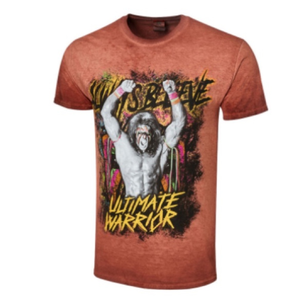 NEW Med WWE‎ Men's Licensed Mineral Wash Ultimate Warrior Always Believe T-Shirt